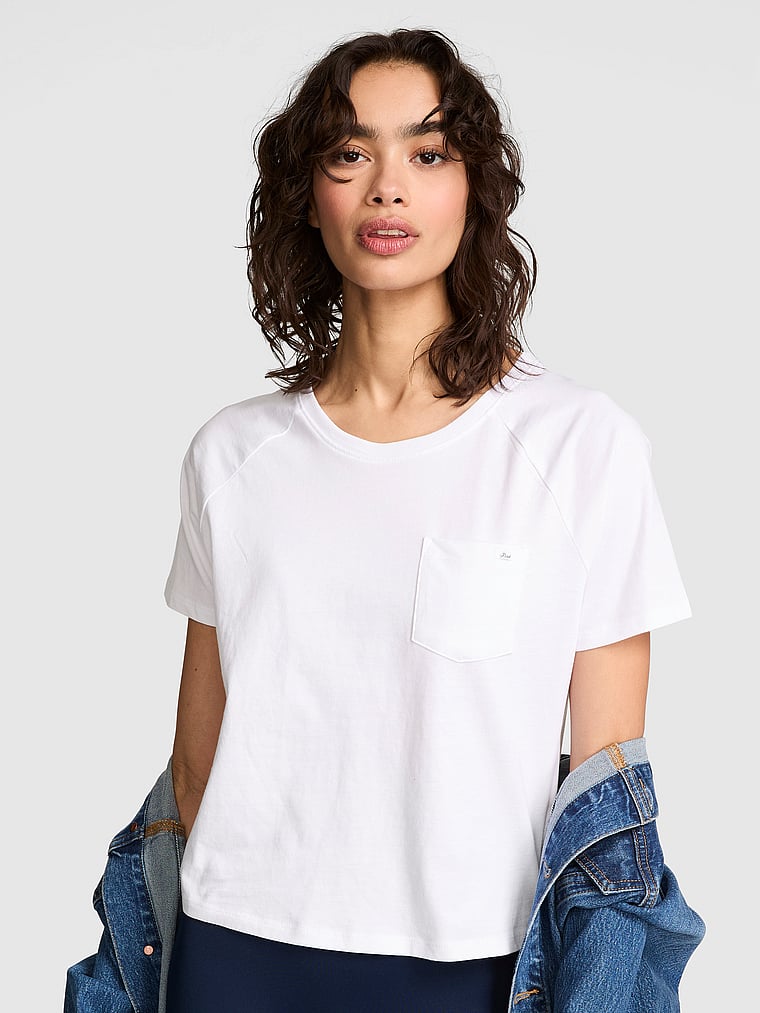PINK Cotton Raglan Sleep Tee, White, onModelFront, 1 of 3