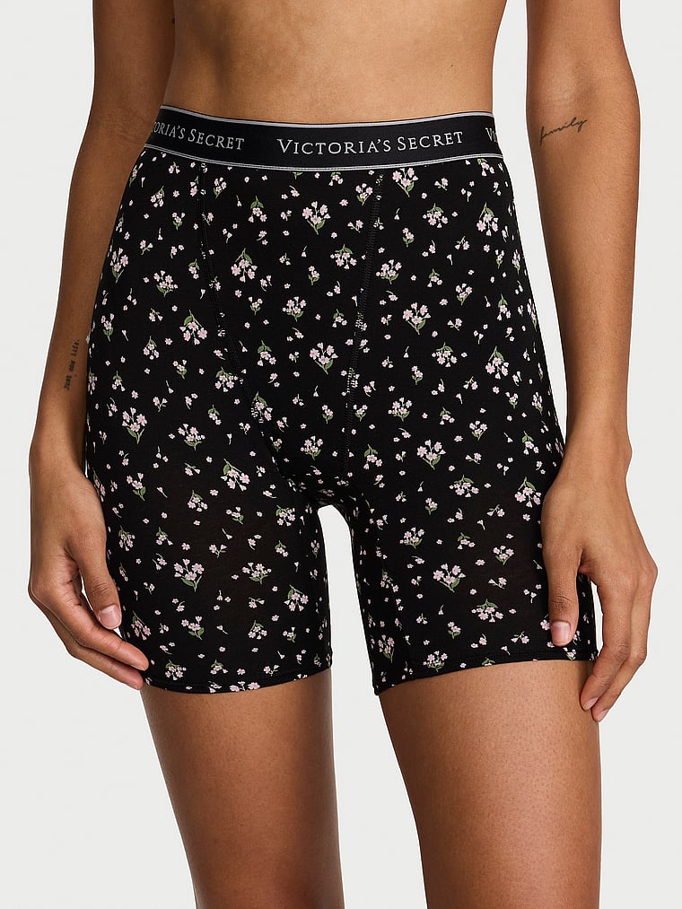Victoria's Secret, Cotton Logo Cotton High-Waist Boxer Brief, Black Floral, onModelFront, 1 of 2 Anyeline is 5'10" and wears Small