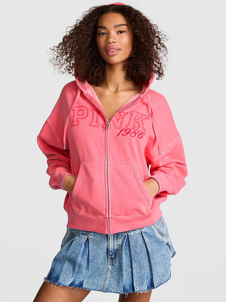 PINK Campus Fleece™ Full-Zip Hoodie, Vivid Pink, onModelFront, 1 of 3