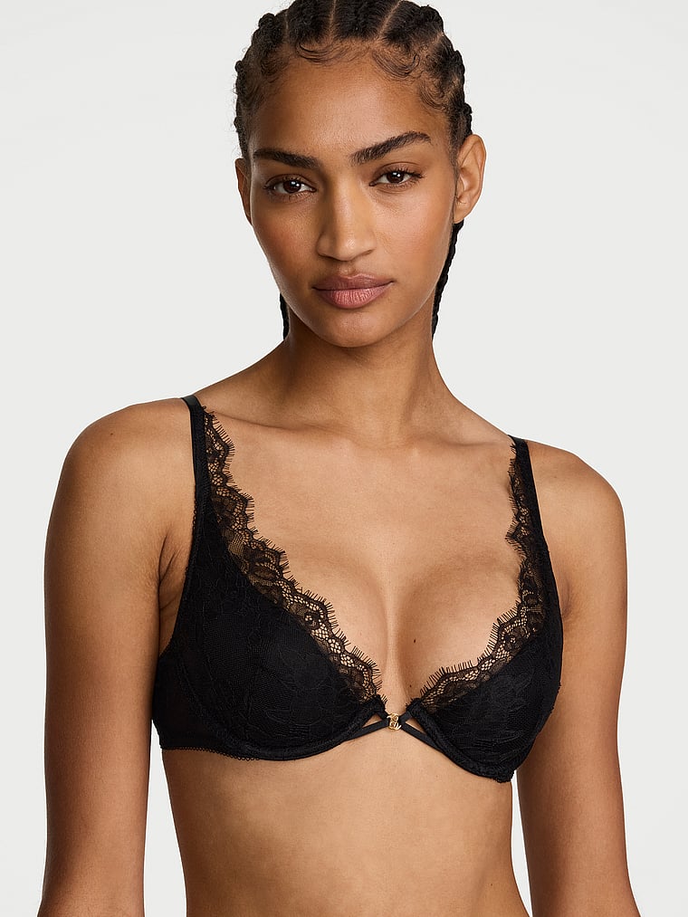 Victoria's Secret, Very Sexy Rose Lace Lightly Lined Plunge Bra, Black, onModelFront, 1 of 3 Anyeline is 5'10" and wears 34B or Small