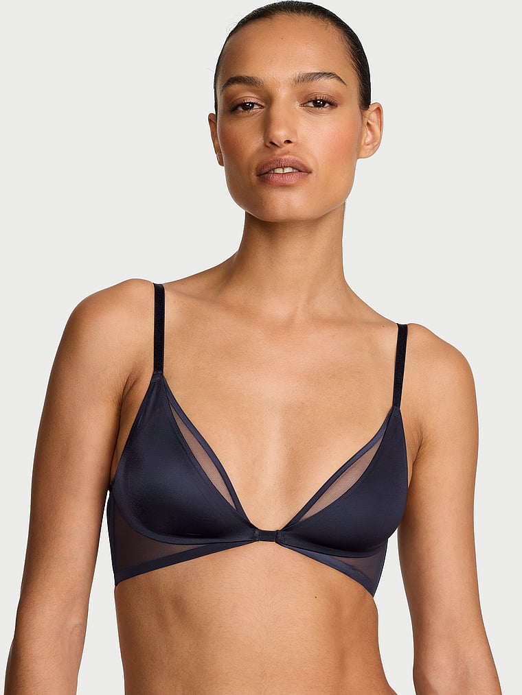 Victoria's Secret, Very Sexy Sheer Reveal Unlined Modern Bralette, Soirée Blue, onModelFront, 1 of 3 Nikita is 5'10" and wears 34B or Small