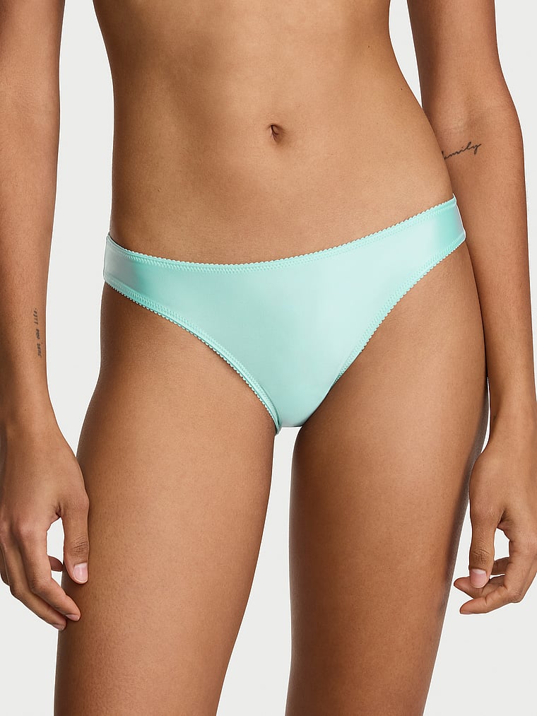 Victoria's Secret, Dream Angels Lace-Trim Bikini Panty, Canal Blue, onModelFront, 1 of 4 Anyeline is 5'10" or 178cm and wears Small