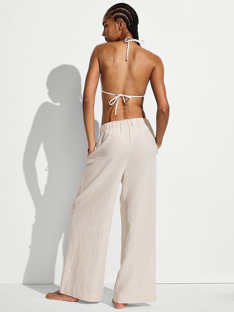 Victoria's Secret, Victoria's Secret Swim Beachwear Linen Pants, Vanilla Bean, onModelBack, 3 of 3