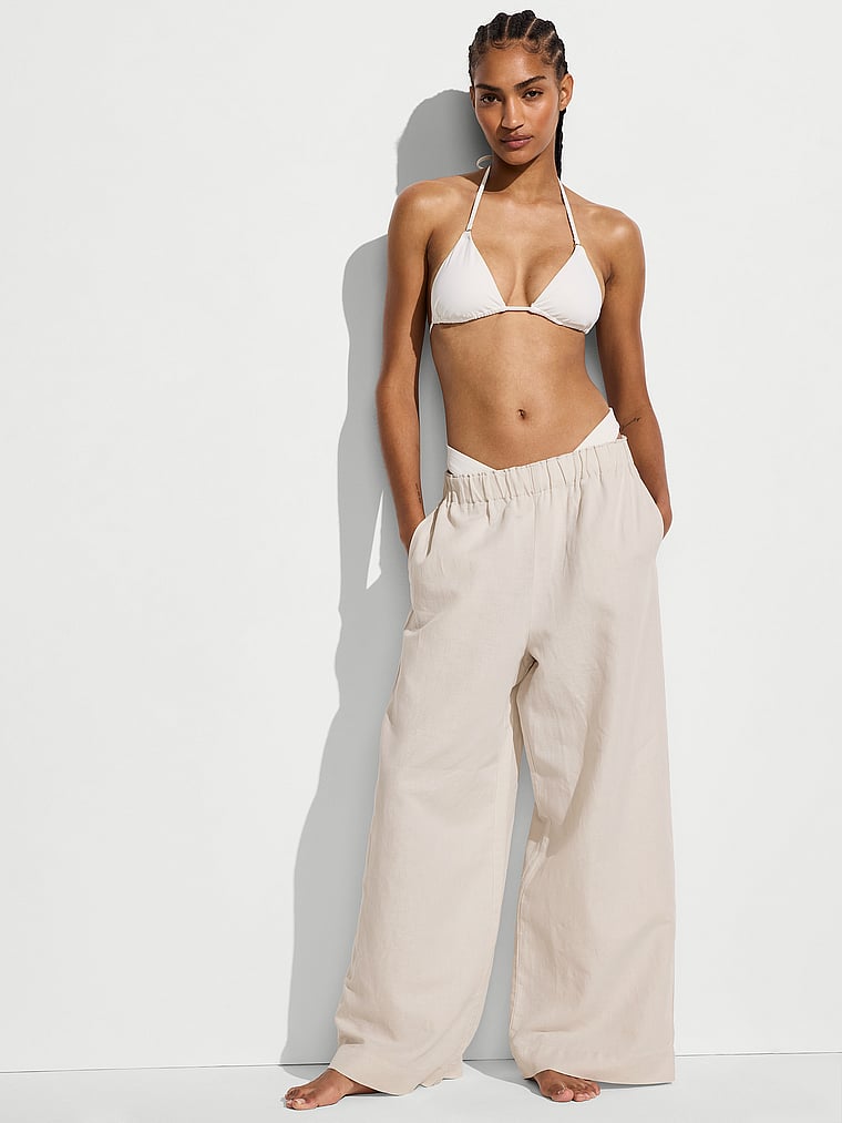 Victoria's Secret, Victoria's Secret Swim Beachwear Linen Pants, Vanilla Bean, onModelFront, 2 of 3