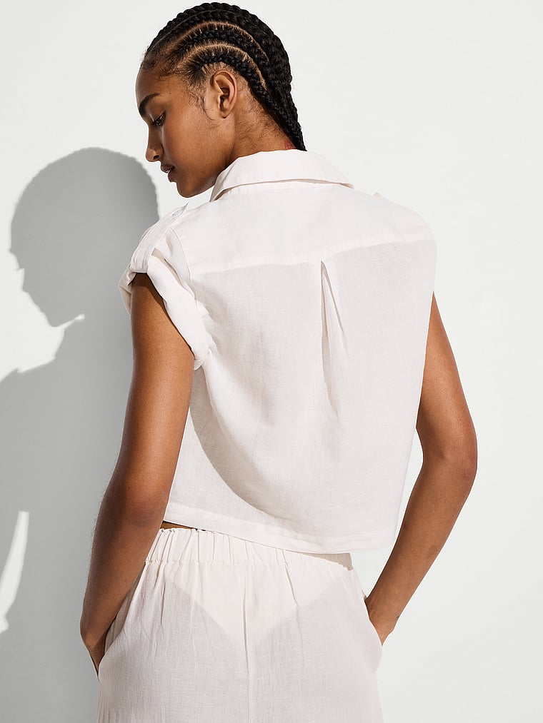 Beachwear Linen Boxy Short-Sleeve Top