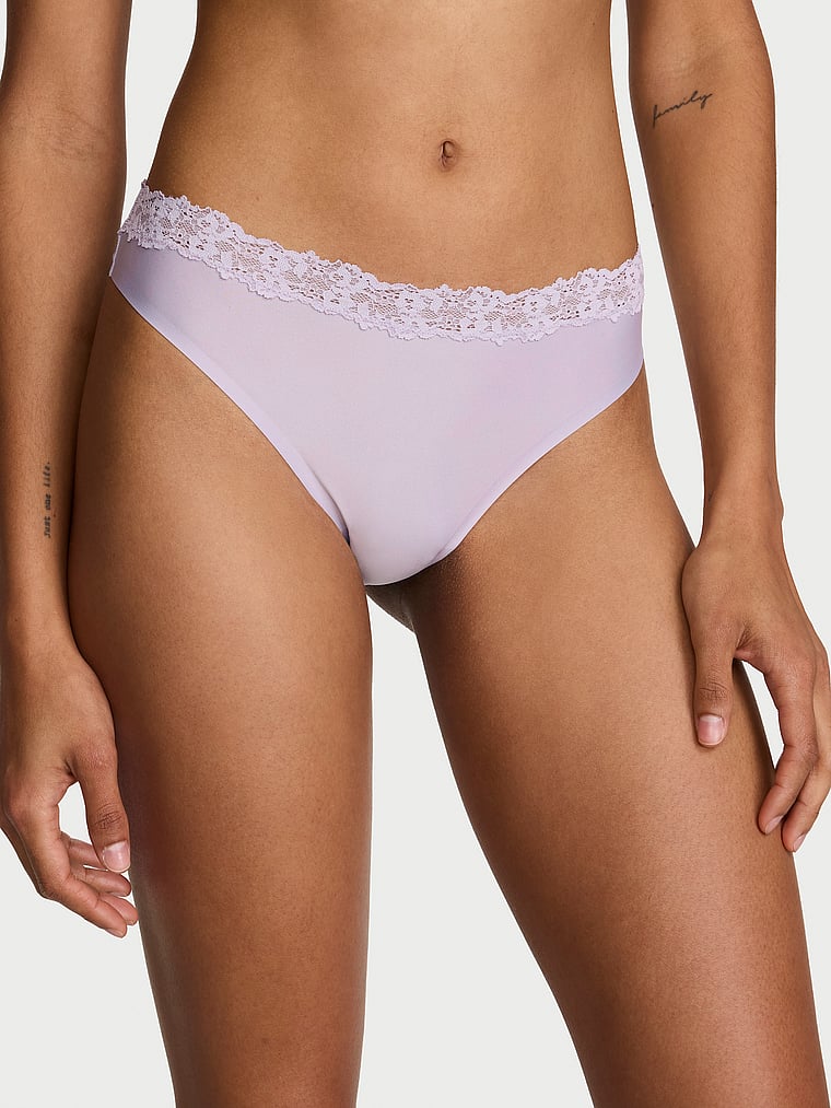 Body by Victoria Flex Lace-Trim Mid-Rise Thong Panty