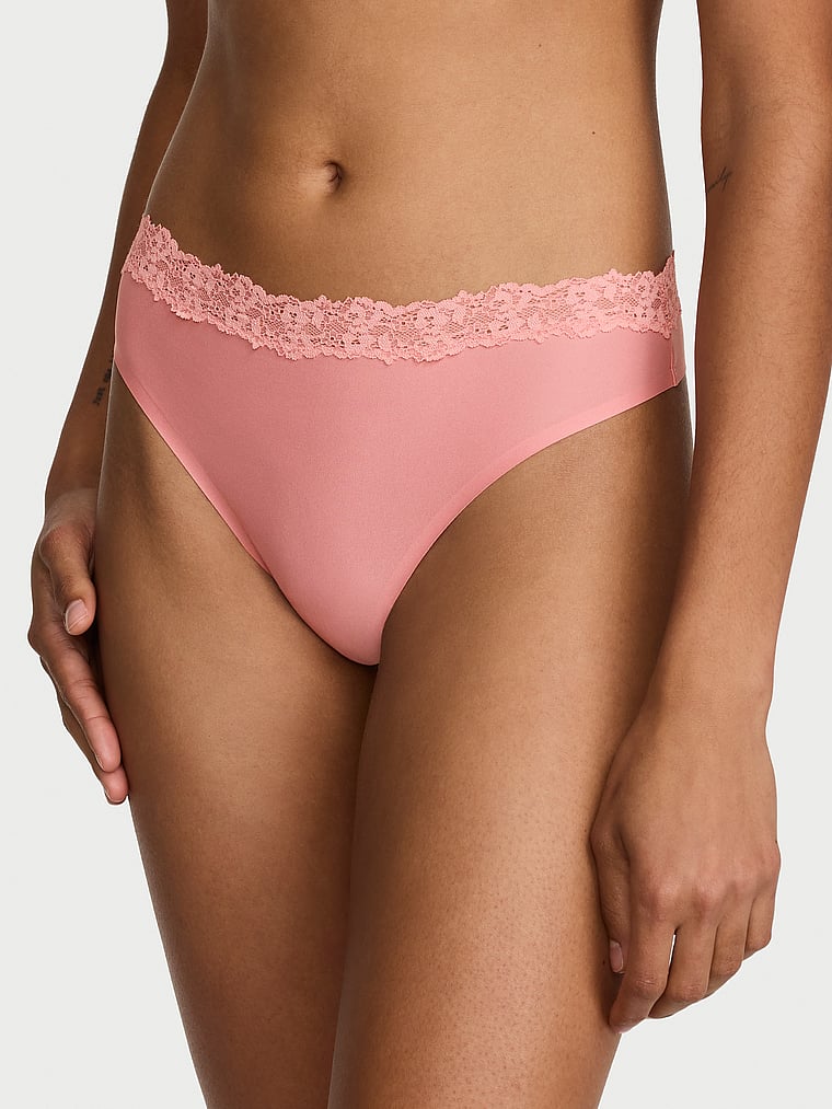Body by Victoria Flex Lace-Trim Mid-Rise Thong Panty