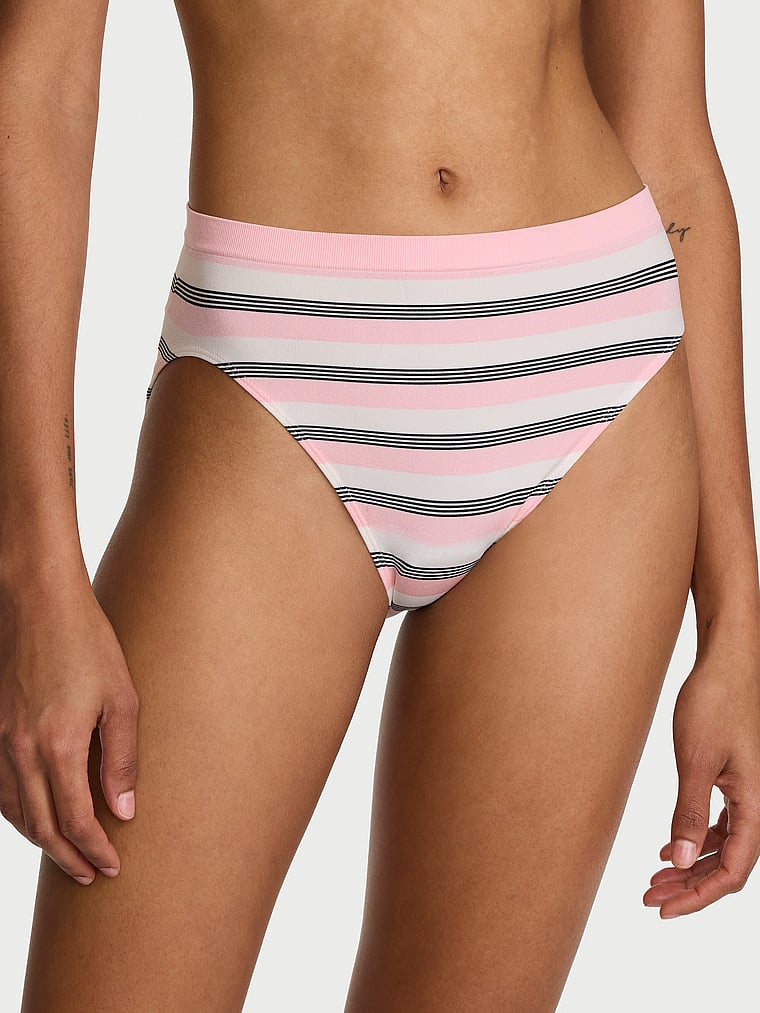 Victoria's Secret, Seamless Seamless Stripe High-Leg Brief Panty, onModelFront, 2 of 3