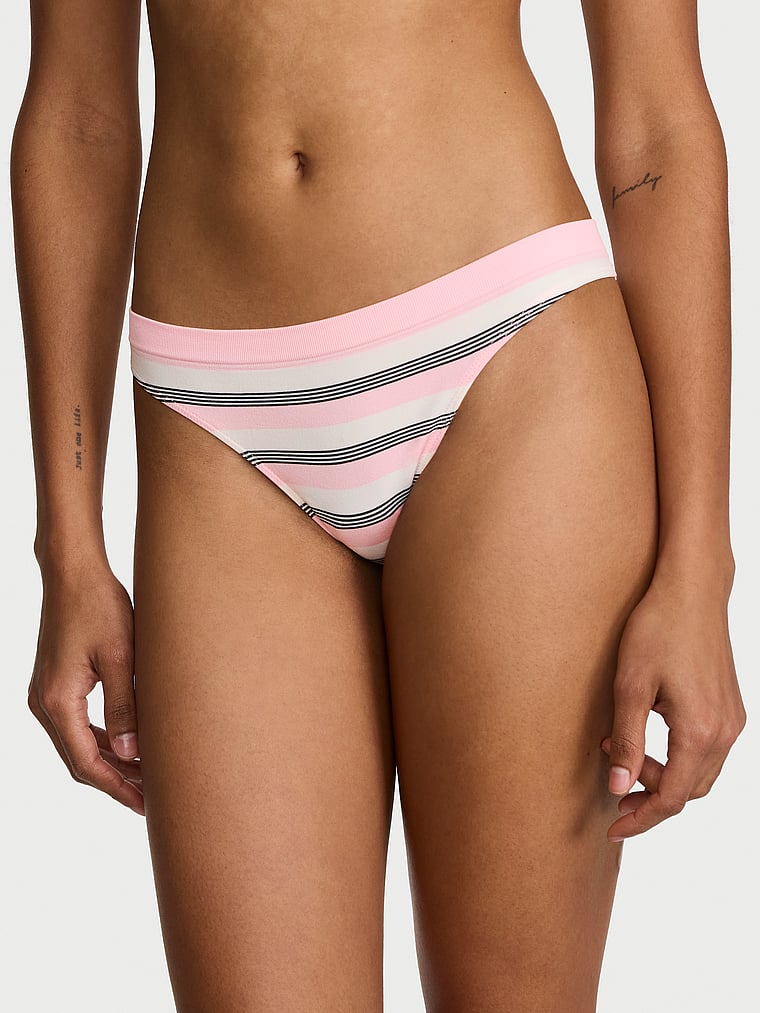 Victoria's Secret, Seamless Seamless Thong Panty, Pretty Blossom Stripe, onModelFront, 1 of 3 Anyeline is 5'10" and wears Small