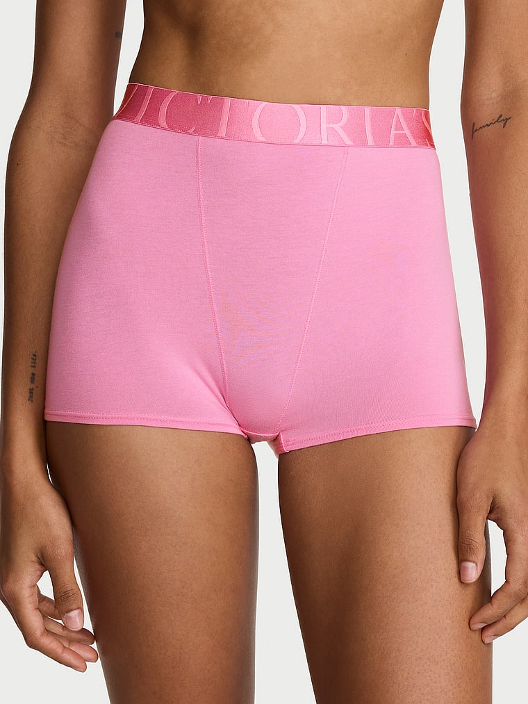 Victoria's Secret, Cotton Logo Cotton High-Waist Boyshort Panty, Pink Sugar, onModelFront, 3 of 4 Anyeline is 5'10" and wears Small