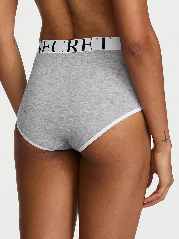 Victoria's Secret, Cotton Logo Cotton Modern Brief Panty, Medium Heather Grey, onModelBack, 4 of 4 Anyeline is 5'10" and wears Small