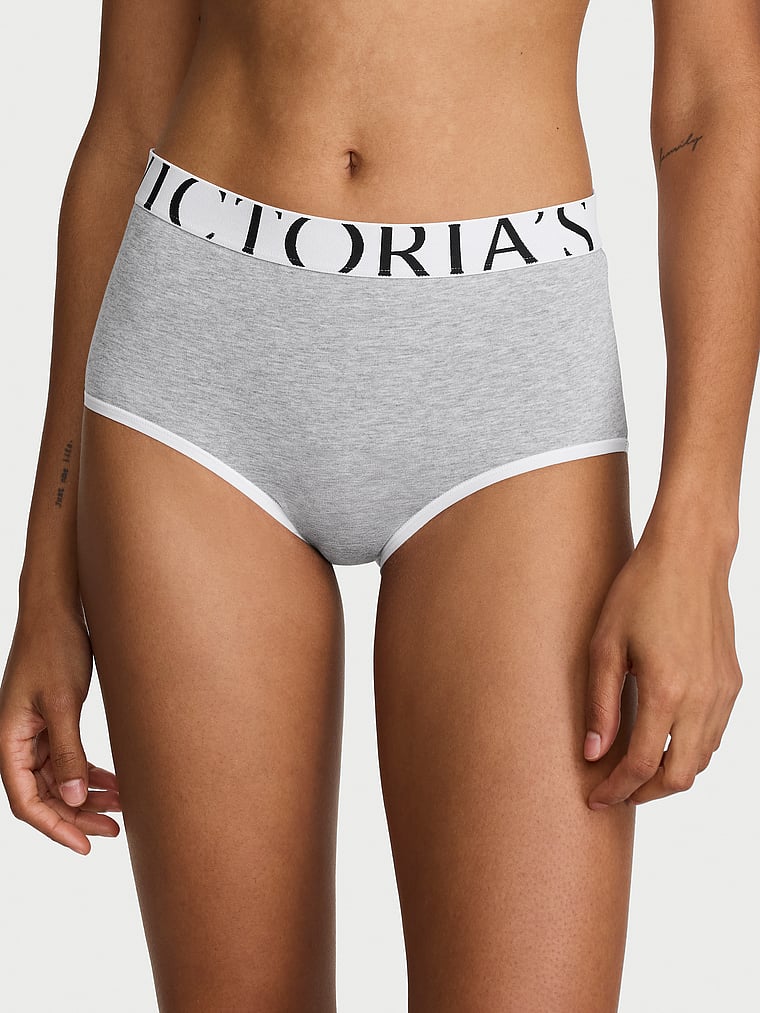 Victoria's Secret, Cotton Logo Cotton Modern Brief Panty, Medium Heather Grey, onModelFront, 3 of 4 Anyeline is 5'10" and wears Small