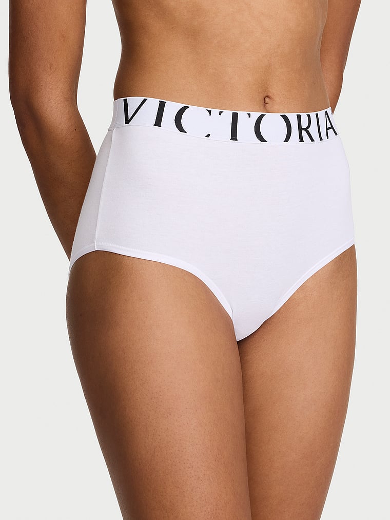 Victoria's Secret, Cotton Logo Cotton Modern Brief Panty, White, onModelFront, 3 of 4 Anyeline is 5'10" and wears Small