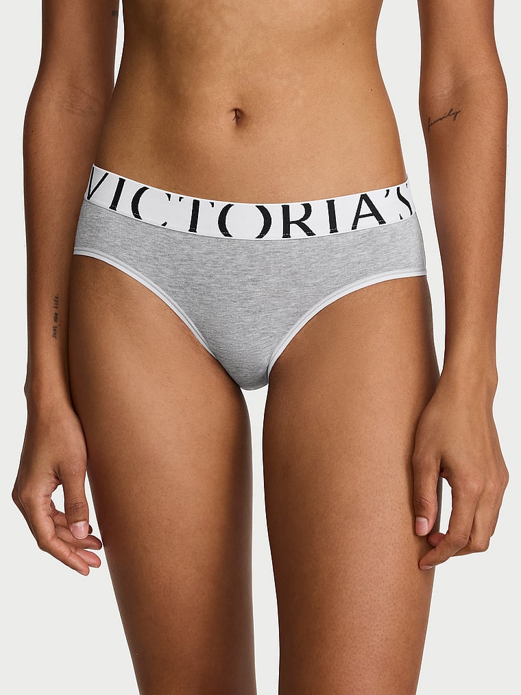 Victoria's Secret, Cotton Logo Cotton Hiphugger Panty, Medium Heather Grey, onModelFront, 1 of 3 Anyeline is 5'10" and wears Small