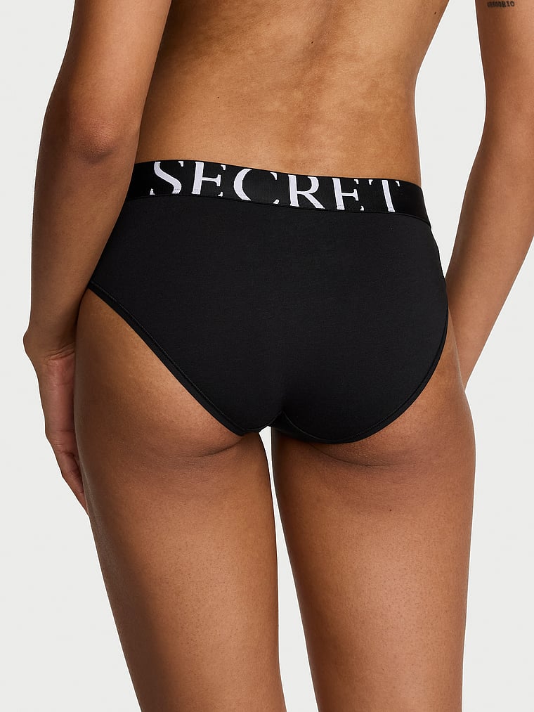 Victoria's Secret, Cotton Logo Cotton Shine Patch Hiphugger Panty, Black, onModelBack, 2 of 4 Anyeline is 5'10" and wears Small