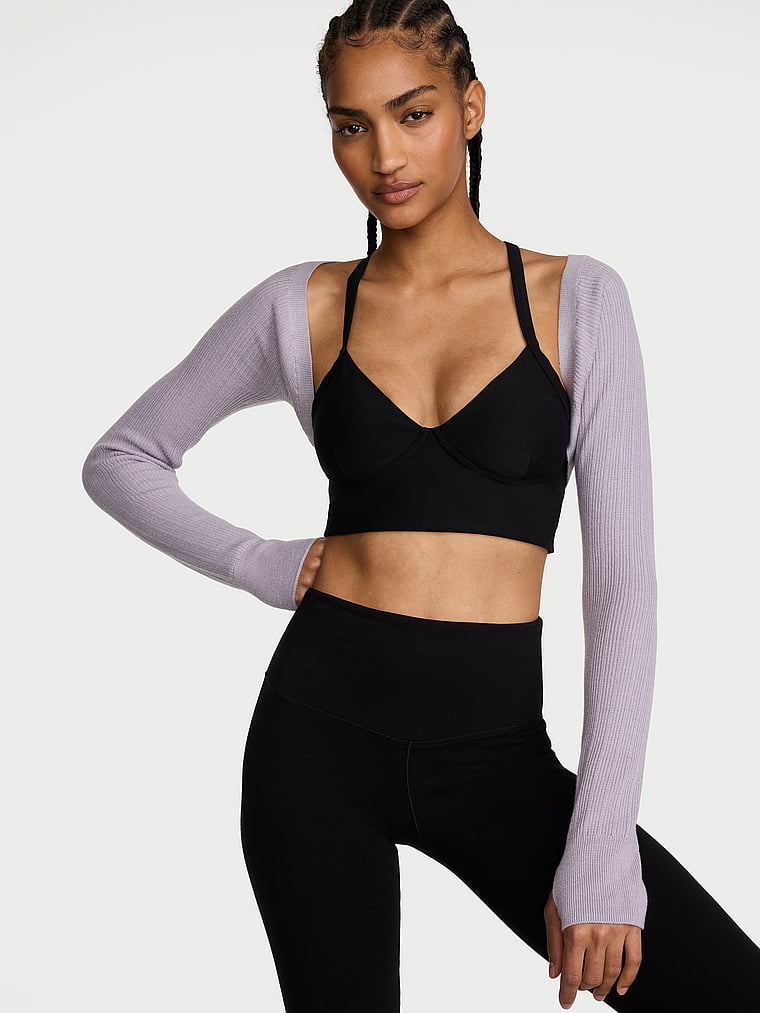 Victoria's Secret, VSX Rib Knit Sweater Shrug, Pearl Stone, onModelFront, 2 of 3