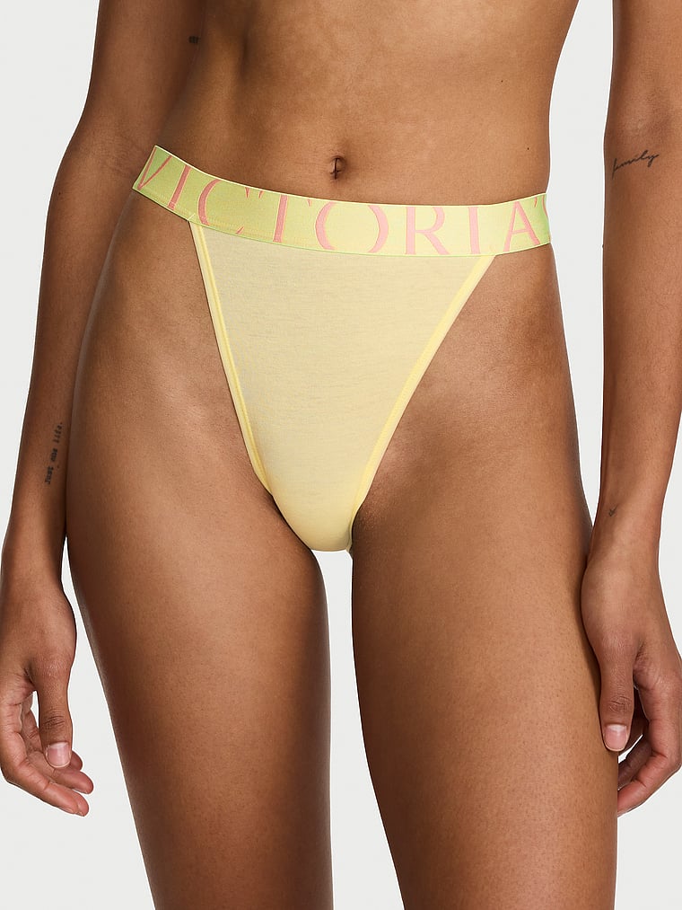 Victoria's Secret, Cotton Exploded Logo Cotton 90s Brief Panty, Lemonade, onModelFront, 2 of 2 Anyeline is 5'10" and wears Small