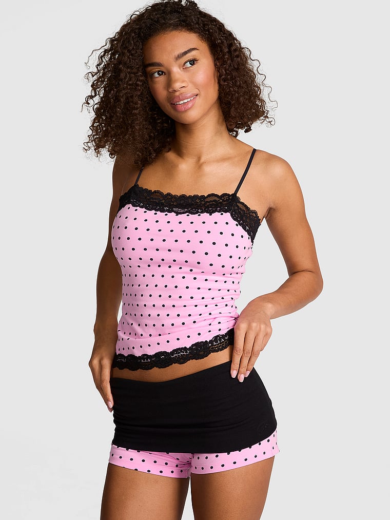 PINK by Frankies Bikinis Brooklyn Cotton Short, Pink Sweet Dot, onModelSide, 3 of 4