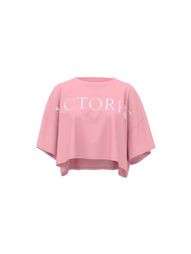 Victoria's Secret, Angel Essentials 100% Cotton Oversized Crop Tee, Washed Victoria Pink, offModelFront, 3 of 3