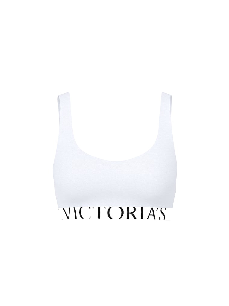 Victoria's Secret, The T-shirt Cotton Exploded Logo Unlined Plunge Bralette, VS White, offModelFront, 4 of 4