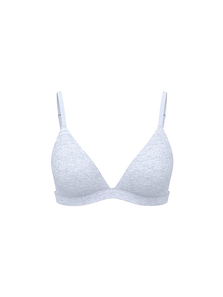 Victoria's Secret, The T-shirt Cotton Shadow Stripe Unlined Triangle Bralette, Heather Air Blue, offModelFront, 3 of 3