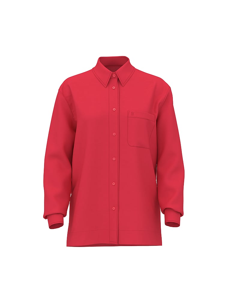 Victoria's Secret, Victoria's Secret Swim Beachwear Linen Boxy Long-Sleeve Shirt, Poppy, offModelFront, 4 of 4