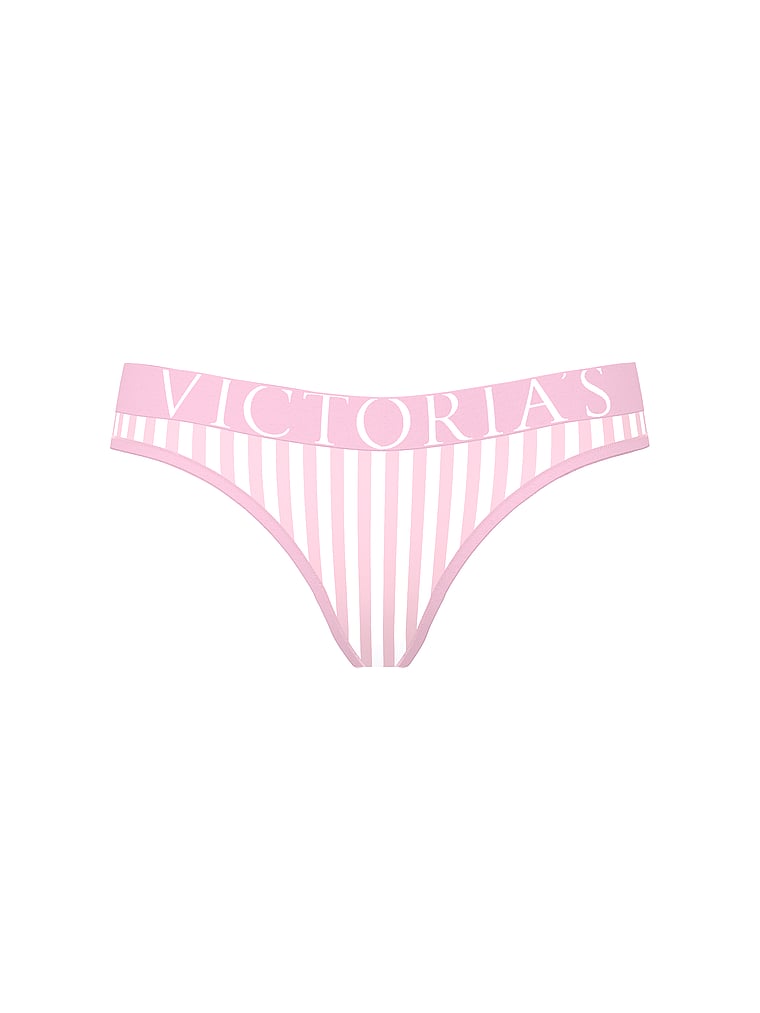 Victoria's Secret, Cotton Logo Cotton Thong Panty, Pretty Blossom Stripes, offModelFront, 4 of 4