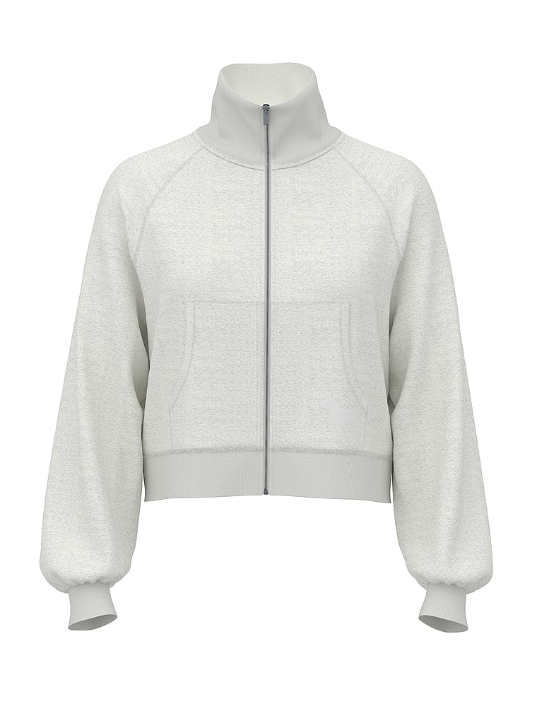 PINK Campus Terry™ Mock-Neck Full-Zip Sweatshirt, Snow Heather, offModelFront, 4 of 4