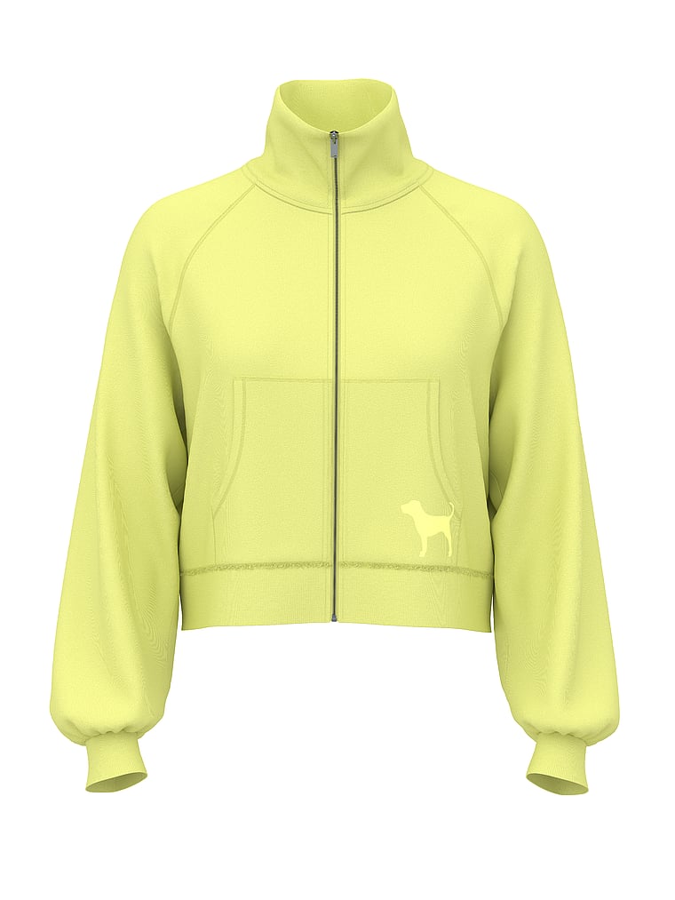 PINK Campus Terry™ Mock-Neck Full-Zip Sweatshirt, Lime Citron, offModelFront, 3 of 3