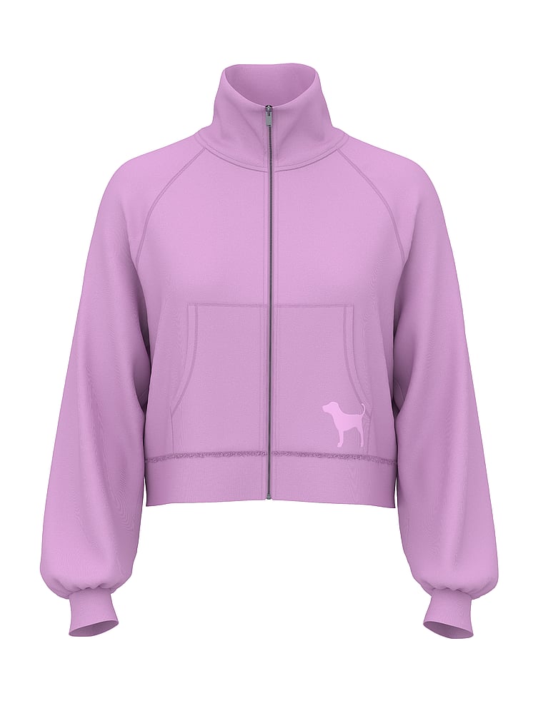 PINK Campus Terry™ Mock-Neck Full-Zip Sweatshirt, Light Lilac, offModelFront, 3 of 3
