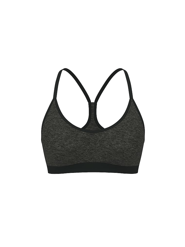 PINK All-Day Cotton™ Low-Scoop Racerback Bra, Charcoal Heather Grey, offModelFront, 3 of 3
