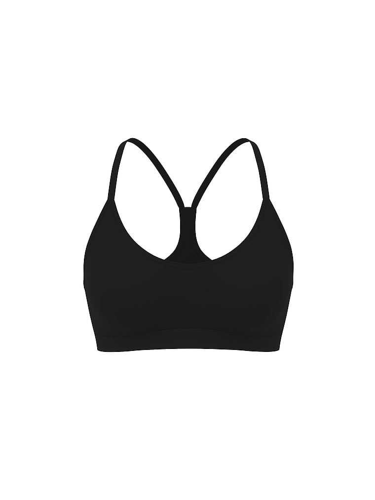 PINK All-Day Cotton™ Low-Scoop Racerback Bra, Pure Black, offModelFront, 3 of 3