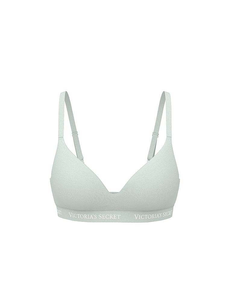 Victoria's Secret, The T-shirt Shine Patch Lightly Lined Wireless Bra, Yacht Blue, offModelFront, 3 of 3