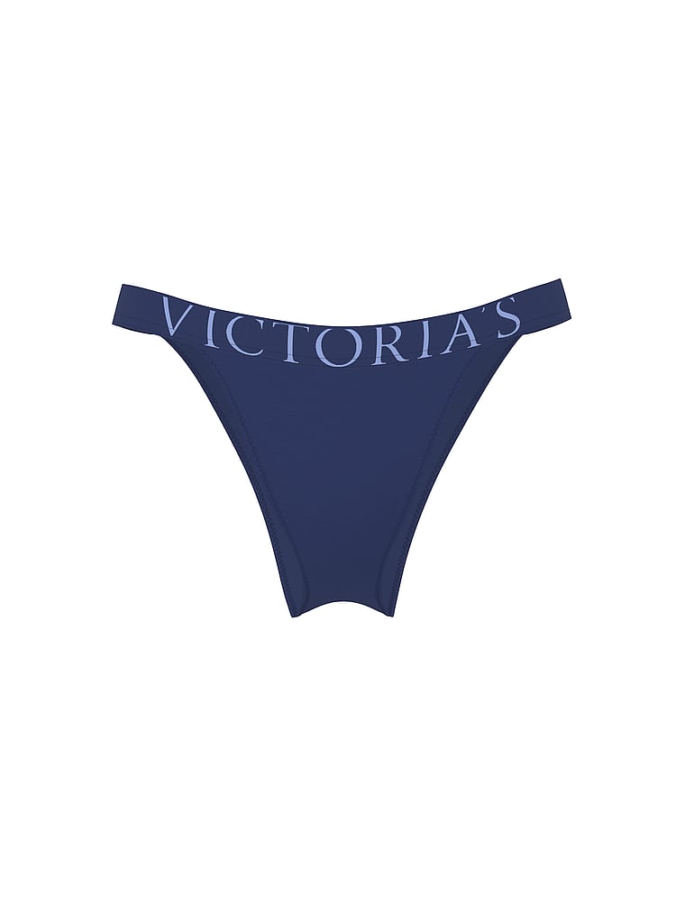 Victoria's Secret, Cotton Exploded Logo Cotton 90s Brief Panty, Ink Blue, offModelFront, 2 of 4
