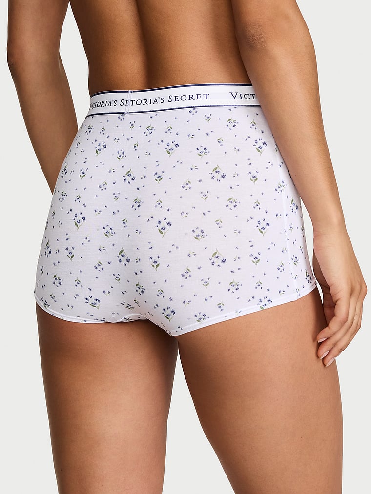 Victoria's Secret, Cotton Logo Cotton High-Waist Boyshort Panty, White Allover Ditsy Floral, onModelBack, 2 of 2 Nikita  is 5'10" and wears Small