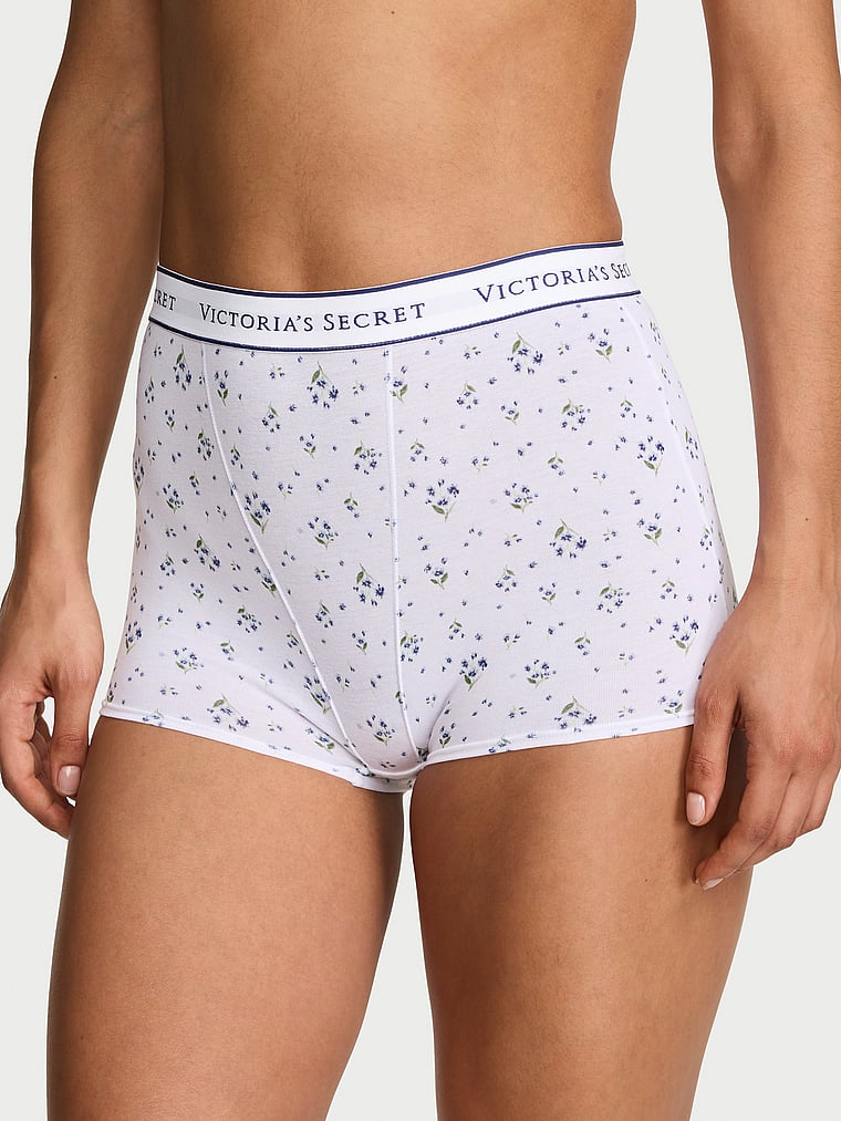 Victoria's Secret, Cotton Logo Cotton High-Waist Boyshort Panty, White Allover Ditsy Floral, onModelFront, 1 of 2 Nikita  is 5'10" and wears Small