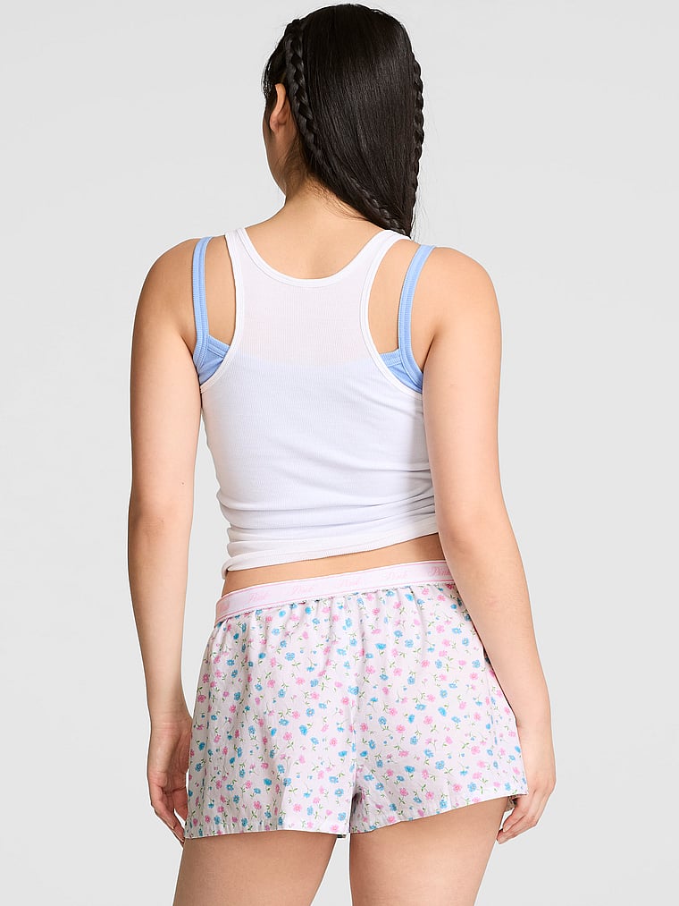 PINK Cotton Boxy Pajama Shorts, White Floral Print, onModelBack, 2 of 3 Gloria is 5'9" and wears Small