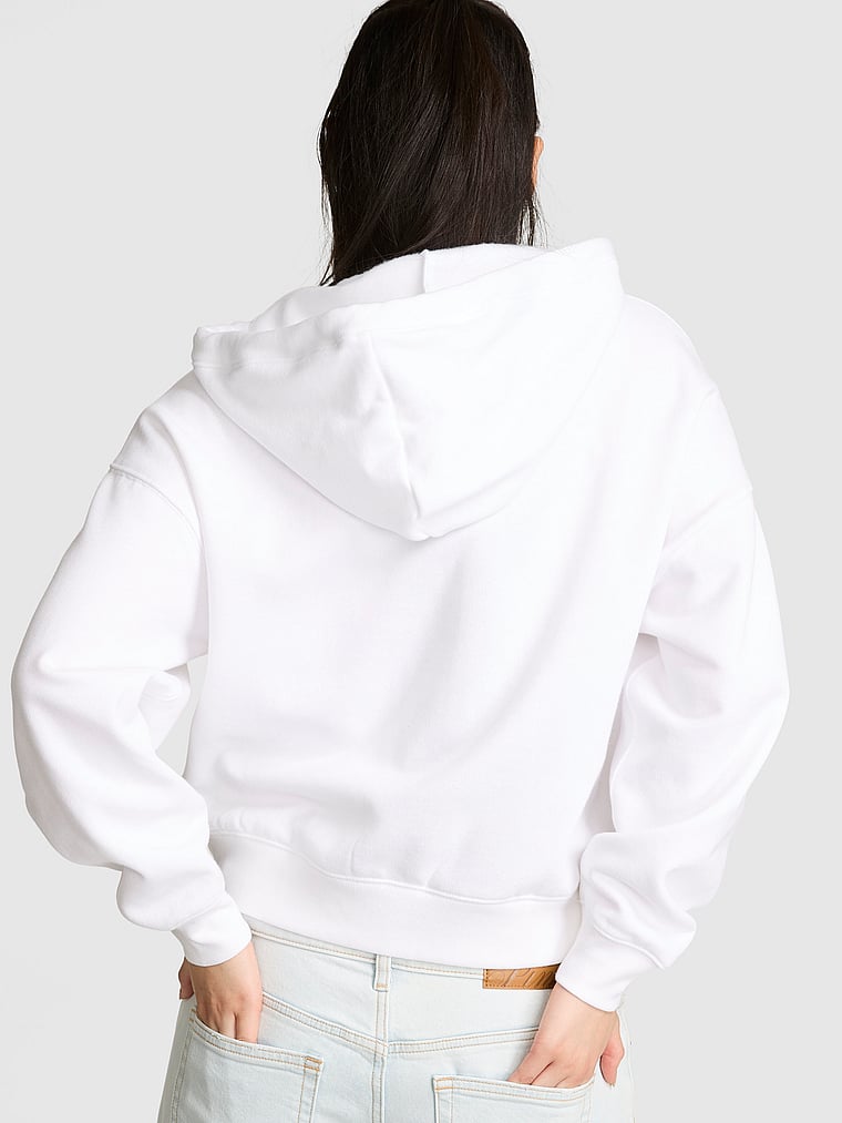 PINK Ivy Fleece Campus Full-Zip Hoodie, White, onModelBack, 2 of 3 Gloria is 5'9" or 175cm and wears Small