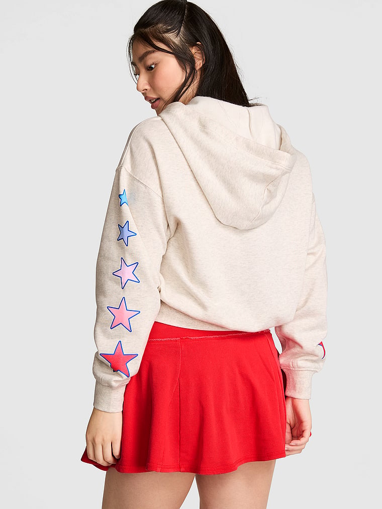 PINK Ivy Fleece Campus Full-Zip Hoodie, Snow Heather, onModelBack, 2 of 3 Gloria is 5'9" or 175cm and wears Small
