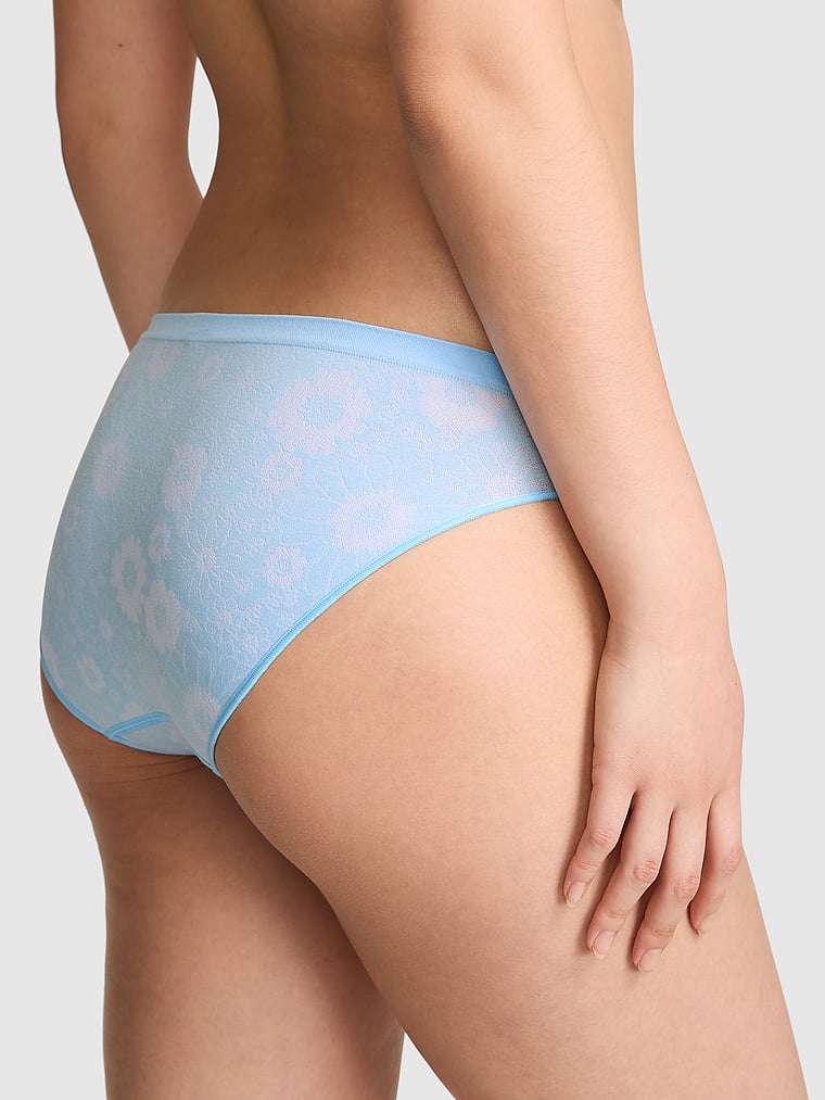PINK Seamless Bikini Panty, Spray Blue Floral Print, onModelBack, 2 of 3 Gloria is 5'9" and wears Small