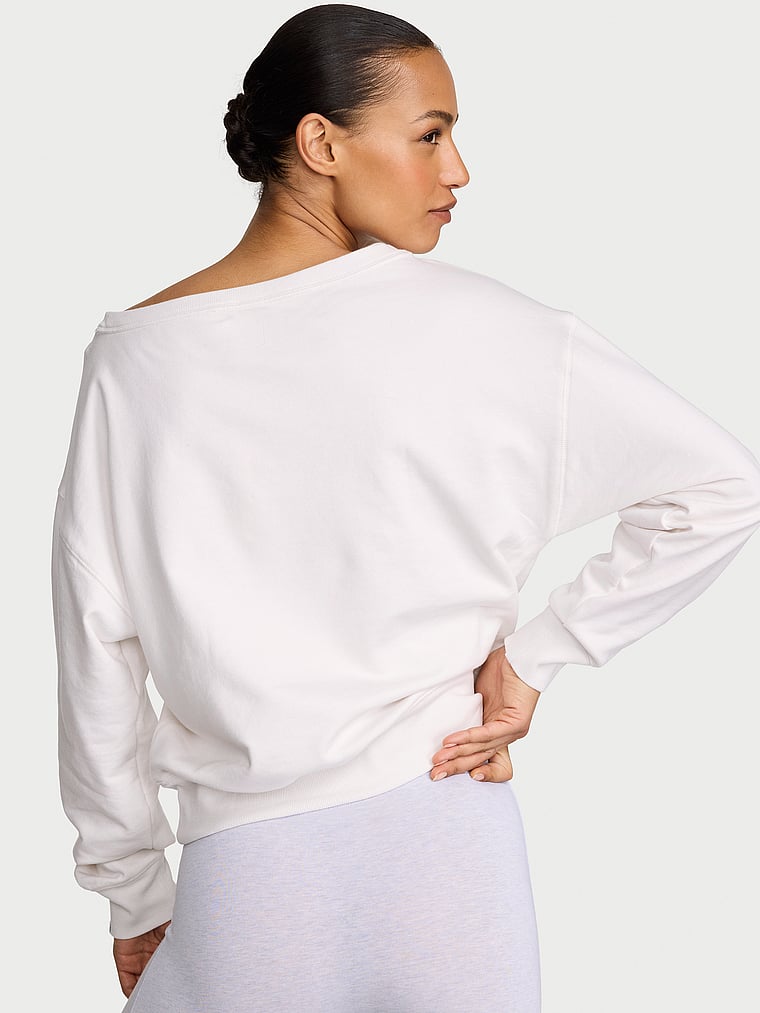 Victoria's Secret, Angel Essentials Off-Duty Terry Boatneck Sweatshirt, Coconut White, onModelBack, 2 of 3 Nikita is 5'10" or 178cm and wears Small