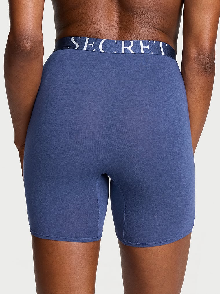 Victoria's Secret, Cotton Exploded Logo Cotton High-Waist Boxer Brief, Ink Blue, onModelBack, 3 of 4