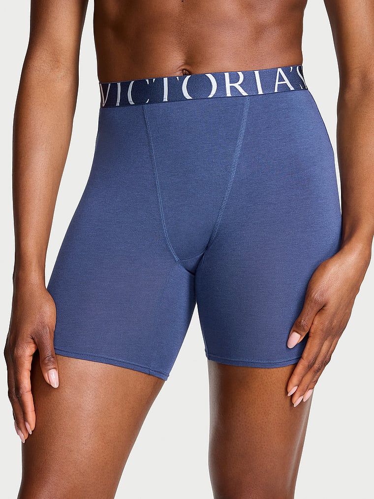 Victoria's Secret, Cotton Exploded Logo Cotton High-Waist Boxer Brief, Ink Blue, onModelFront, 2 of 4
