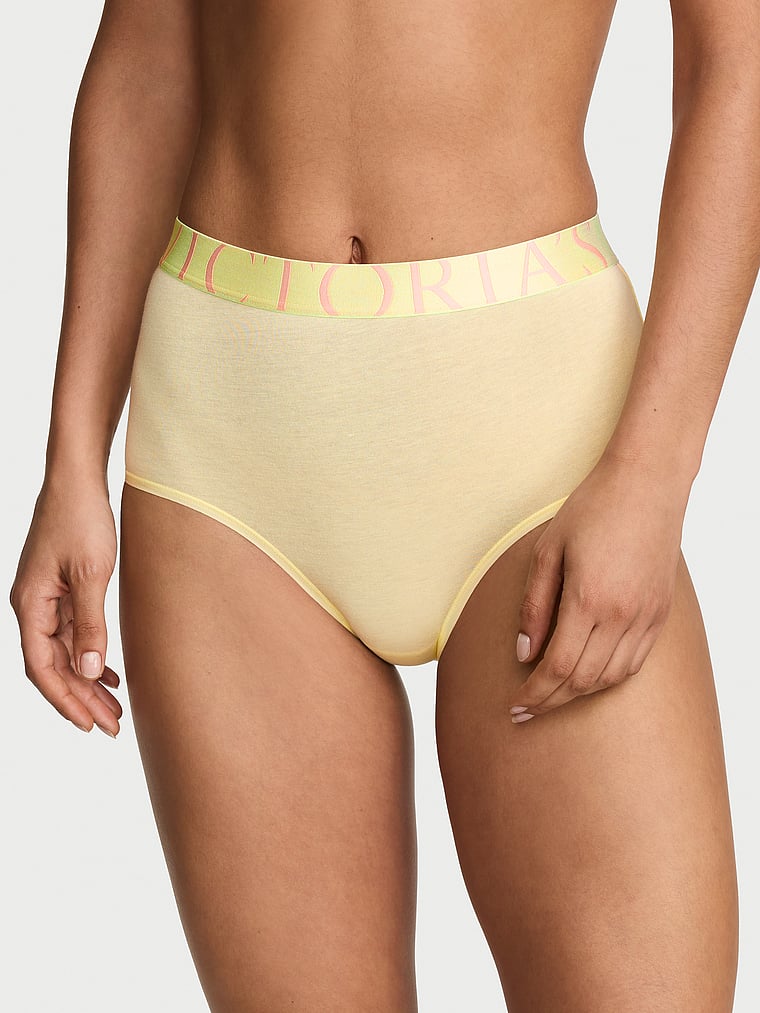 Victoria's Secret, Cotton Exploded Logo Cotton Modern Brief Panty, Lemonade, onModelFront, 1 of 2 Nikita is 5'10" or 178cm and wears Small