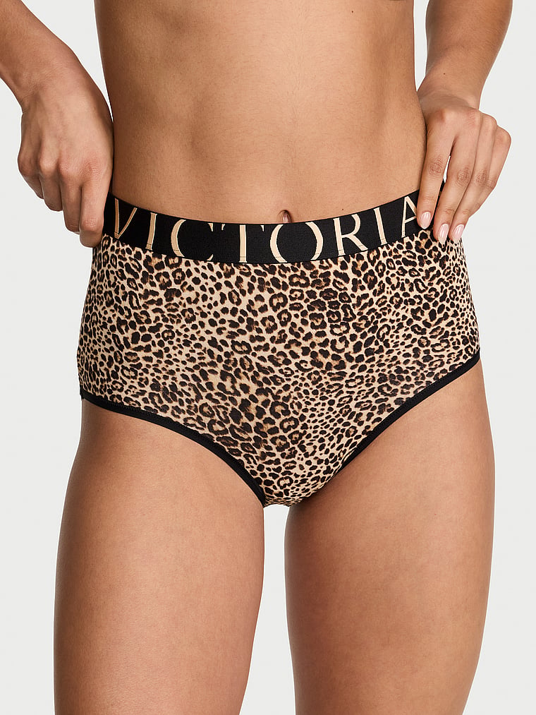 Victoria's Secret, Cotton Logo Cotton Heart Shine Patch Modern Brief Panty, Leopard, onModelFront, 1 of 4 Nikita  is 5'10" and wears Small