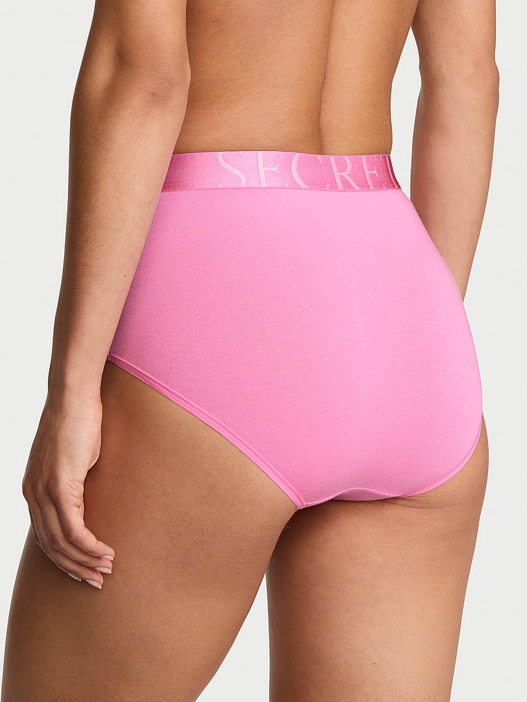 Victoria's Secret, Cotton Logo Cotton Heart Shine Patch Modern Brief Panty, Pink Sugar, onModelBack, 2 of 4 Nikita  is 5'10" and wears Small