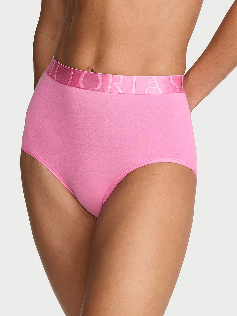 Victoria's Secret, Cotton Logo Cotton Heart Shine Patch Modern Brief Panty, Pink Sugar, onModelFront, 1 of 4 Nikita  is 5'10" and wears Small