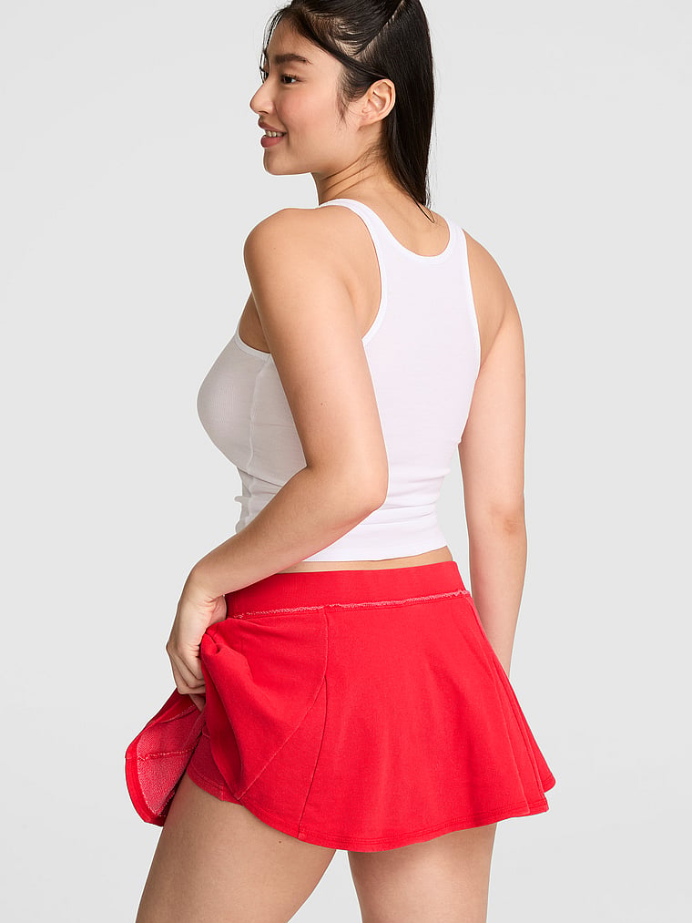 PINK Campus Terry™ Flirty Skort, Bright Vermillion, onModelBack, 2 of 4 Gloria is 5'9" and wears Small