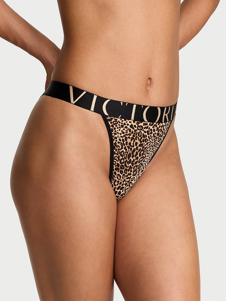 Victoria's Secret, Cotton Exploded Logo Cotton 90s Brief Panty, Leopard, onModelFront, 1 of 3 Nikita  is 5'10" and wears Small