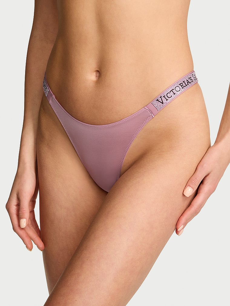 Victoria's Secret, Very Sexy Shine Strap Lace Crotchless Brazilian Panty, Dusk Rose, onModelFront, 3 of 4 Aga is 5'10" and wears Small